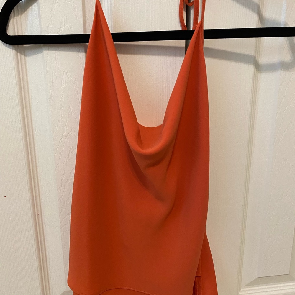 Chloe Dao orange cowl neck top with open back